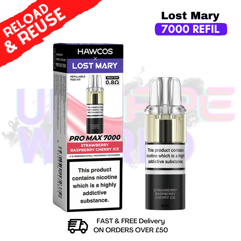 Strawberry Raspberry Cherry Ice Lost Mary 7K 7000 Puff Replacement Pods